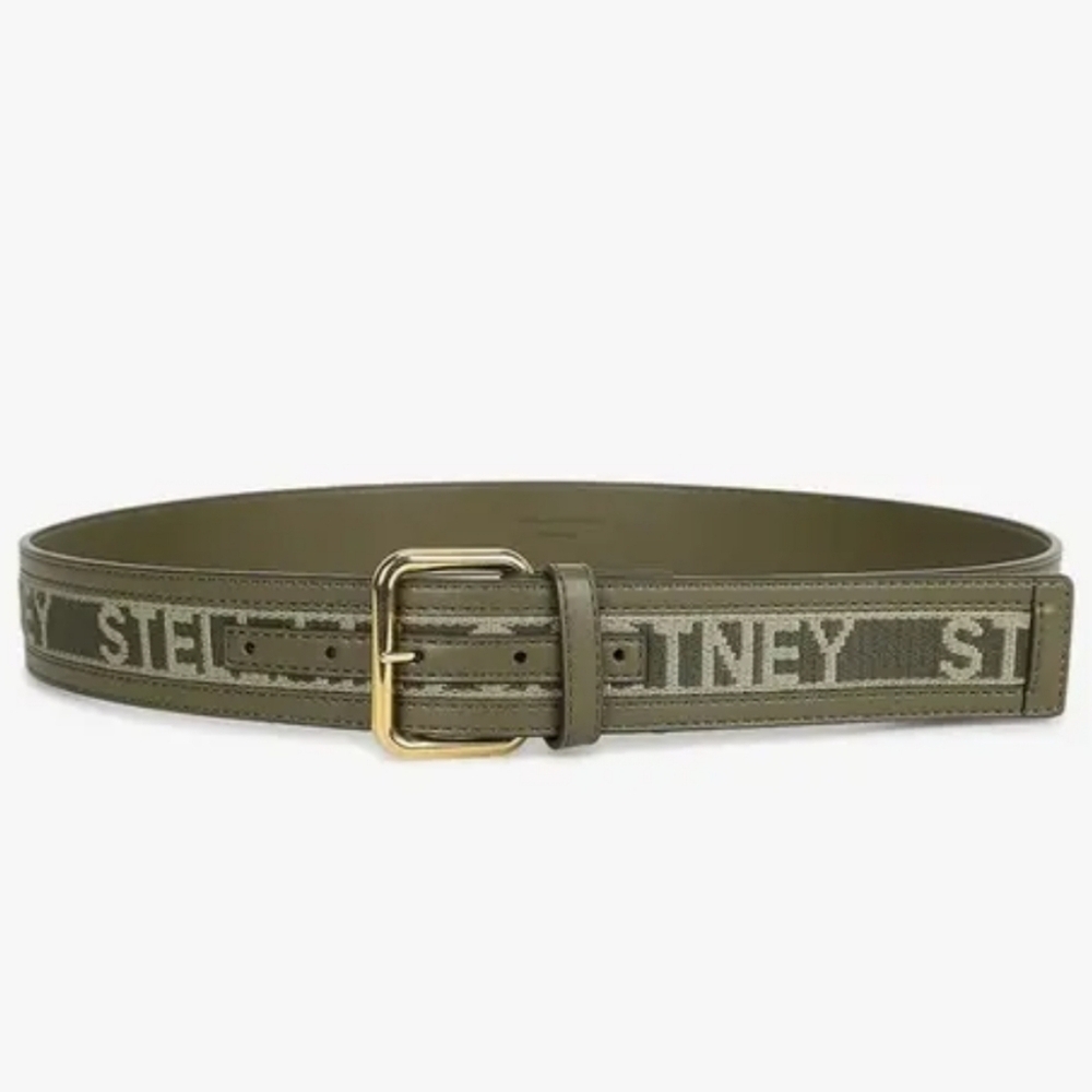 Stella McCartney Eco Monogram Fabric Olive Green and Gold Belt Size 34